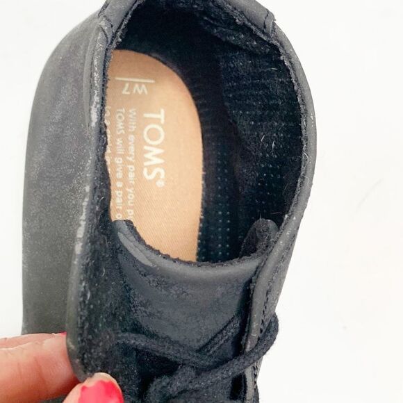 Toms Women’s Lunata Leather Lace Up Ankle Booties Black Stacked Block Heel Sz 7 - Picture 9 of 11